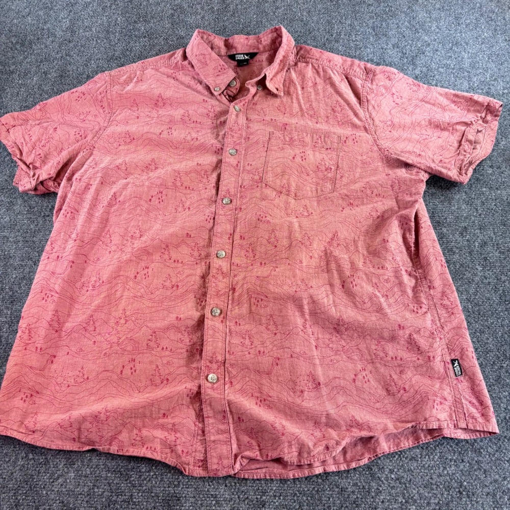 Eddie Bauer‎ Button Down Shirt Mens 2XL Red Topographic Mountain Print Cotton